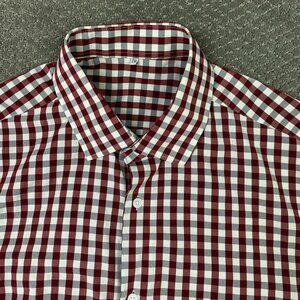 NWOT State & Liberty Shirt Men's 2XL Red Gray White Gingham Check Plaid Button
